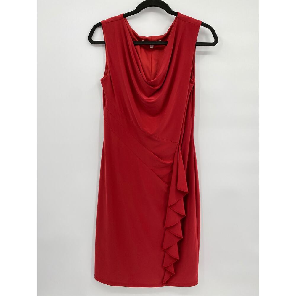 Evan Picone Cowl Neck Ruffle Detail Sheath Dress Red Size 8